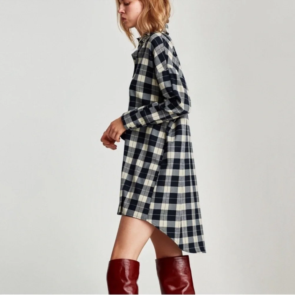 Zara plaid shirt dress gem collar size medium - Picture 3 of 7